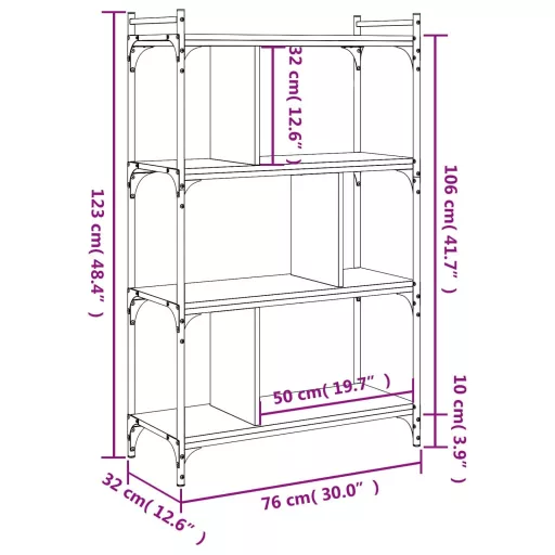 4 szintes fekete szerelt fa könyvespolc 76 x 32 x 123 cm