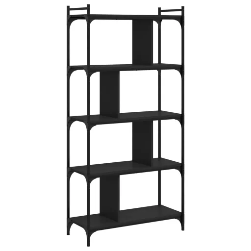5 szintes fekete szerelt fa könyvespolc 76 x 32 x 158 cm