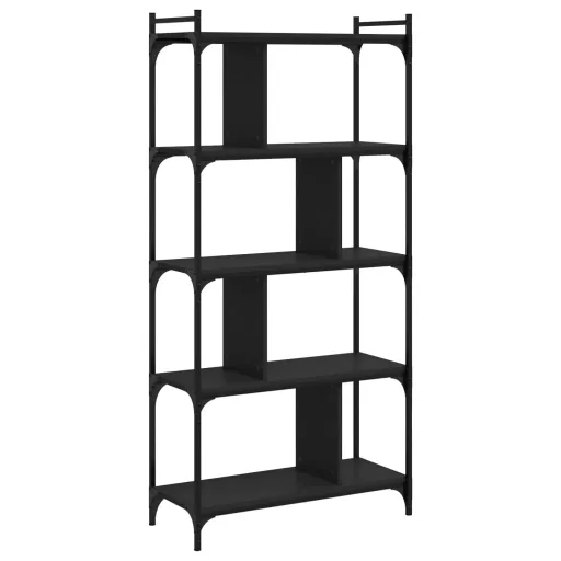 5 szintes fekete szerelt fa könyvespolc 76 x 32 x 158 cm