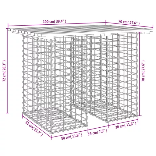 Tömörfa kerti asztal gabion mintával 100 x 70 x 72 cm Douglas
