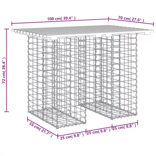 Tömörfa kerti asztal gabion mintával 100 x 70 x 72 cm Douglas