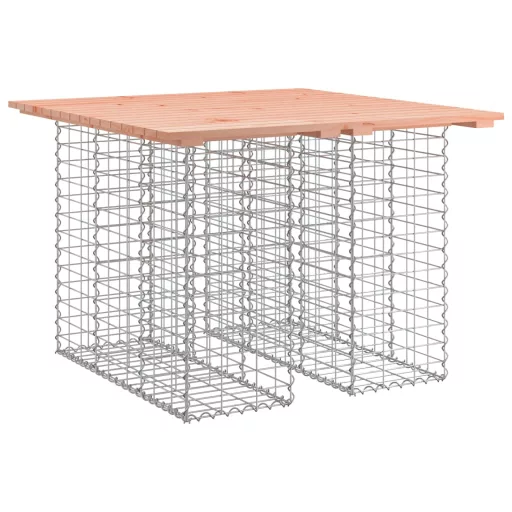 Tömörfa kerti asztal gabion mintával 100 x 102 x 72 cm Douglas