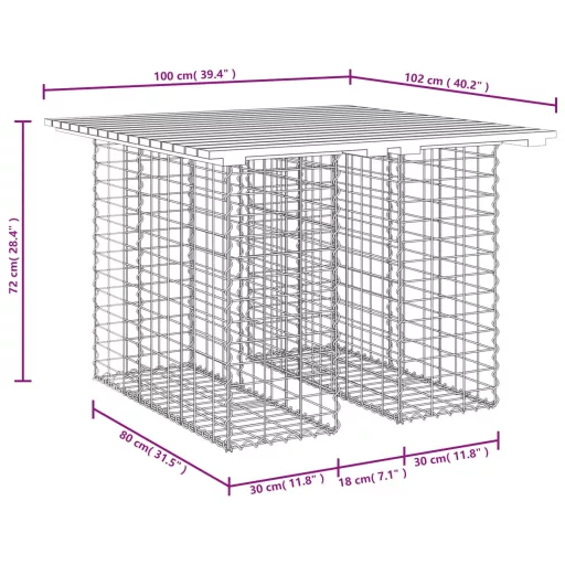 Tömörfa kerti asztal gabion mintával 100 x 102 x 72 cm Douglas