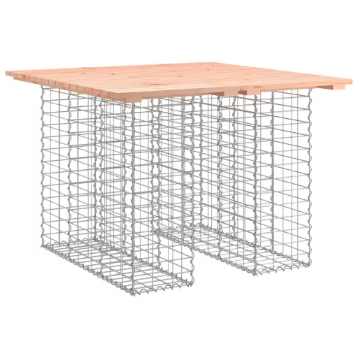 Tömörfa kerti asztal gabion mintával 100 x 102 x 72 cm Douglas