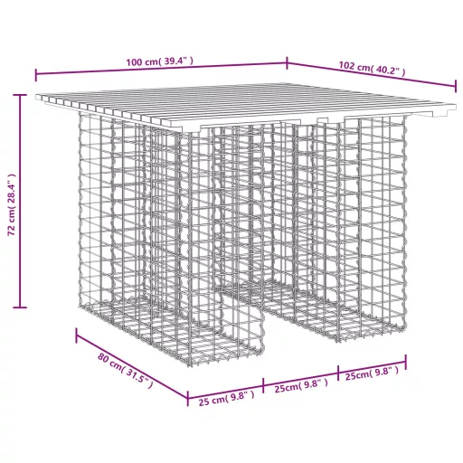 Tömörfa kerti asztal gabion mintával 100 x 102 x 72 cm Douglas