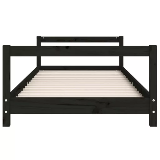 Fekete tömör fenyőfa gyerekágykeret 90 x 200 cm