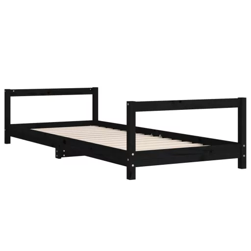 Fekete tömör fenyőfa gyerekágykeret 90 x 200 cm