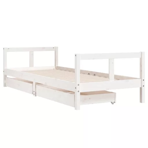 Fehér tömör fenyőfa gyerekágykeret fiókokkal 80 x 200 cm