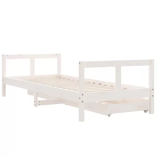 Fehér tömör fenyőfa gyerekágykeret fiókokkal 80 x 200 cm