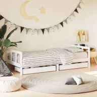   Fehér tömör fenyőfa gyerekágykeret fiókokkal 90 x 200 cm
