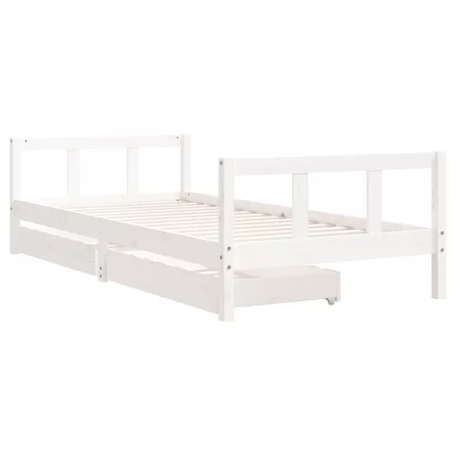 Fehér tömör fenyőfa gyerekágykeret fiókokkal 90 x 200 cm