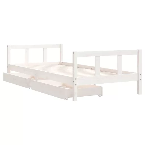 Fehér tömör fenyőfa gyerekágykeret fiókokkal 90 x 200 cm
