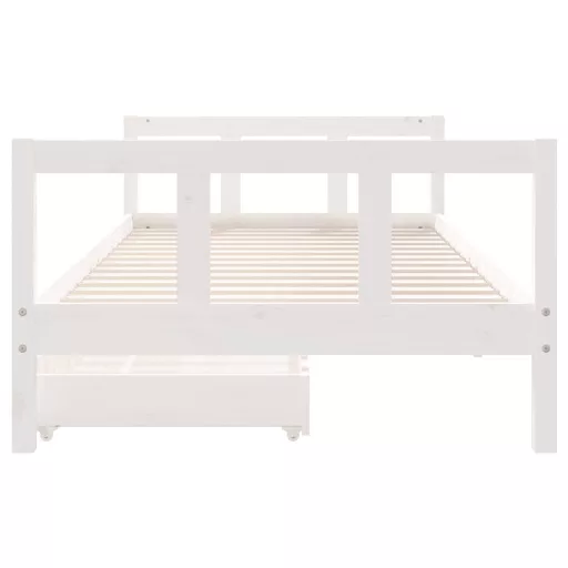 Fehér tömör fenyőfa gyerekágykeret fiókokkal 90 x 200 cm