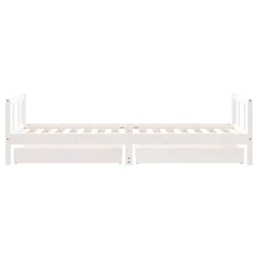 Fehér tömör fenyőfa gyerekágykeret fiókokkal 90 x 200 cm