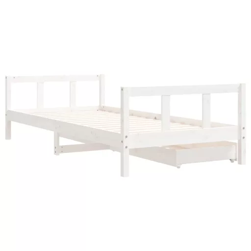 Fehér tömör fenyőfa gyerekágykeret fiókokkal 90 x 200 cm