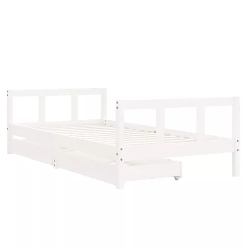 Fehér tömör fenyőfa gyerekágy keret fiókkal 90x190 cm