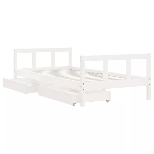 Fehér tömör fenyőfa gyerekágy keret fiókkal 90x190 cm