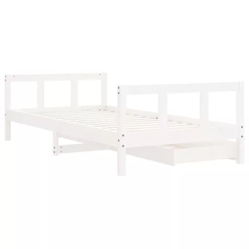 Fehér tömör fenyőfa gyerekágy keret fiókkal 90x190 cm