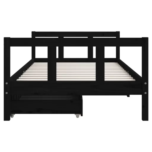 Fekete tömör fenyőfa gyerekágy keret fiókkal 90x190 cm