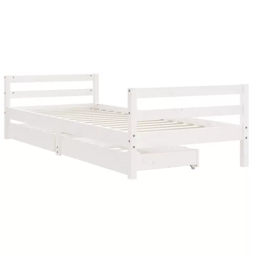 Fehér tömör fenyőfa gyerekágykeret fiókokkal 80 x 200 cm