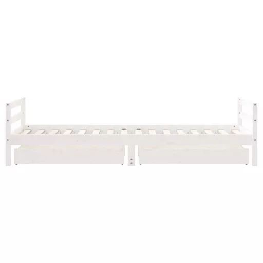 Fehér tömör fenyőfa gyerekágykeret fiókokkal 80 x 200 cm