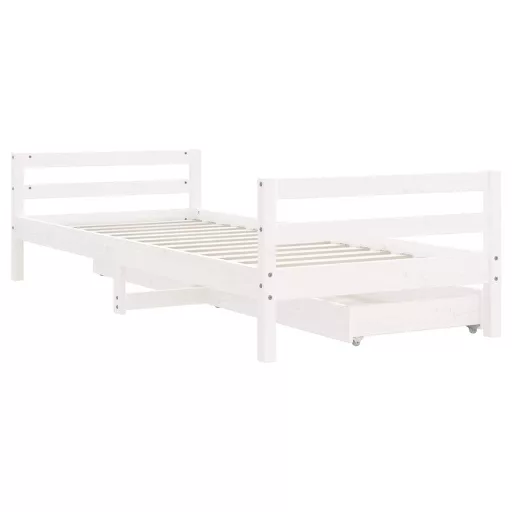 Fehér tömör fenyőfa gyerekágykeret fiókokkal 80 x 200 cm