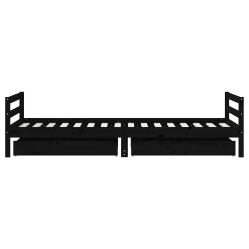 Fekete tömör fenyőfa gyerekágykeret fiókokkal 80 x 200 cm