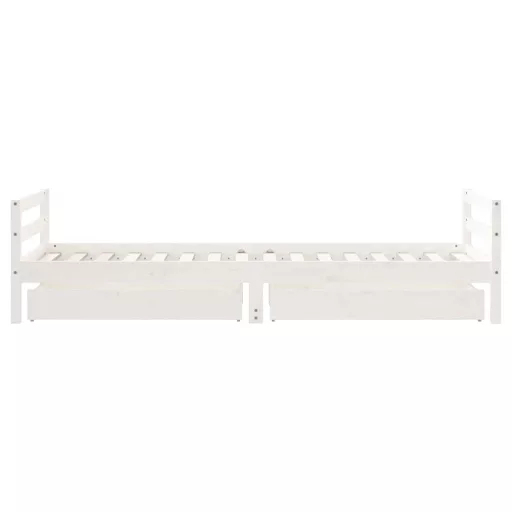 Fehér tömör fenyőfa gyerekágykeret fiókokkal 90 x 200 cm