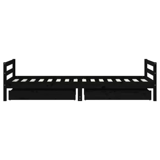 Fekete tömör fenyőfa gyerekágykeret fiókokkal 90 x 200 cm