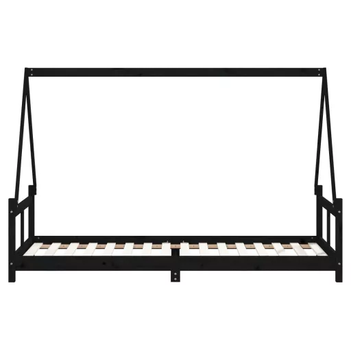 Fekete tömör fenyőfa gyerekágykeret 80 x 200 cm