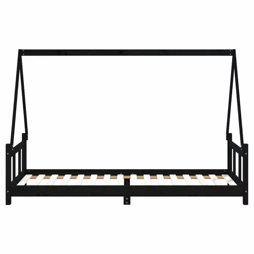 Fekete tömör fenyőfa gyerekágykeret 90 x 200 cm