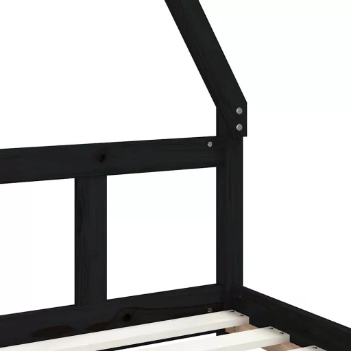Fekete tömör fenyőfa gyerekágykeret 90 x 200 cm