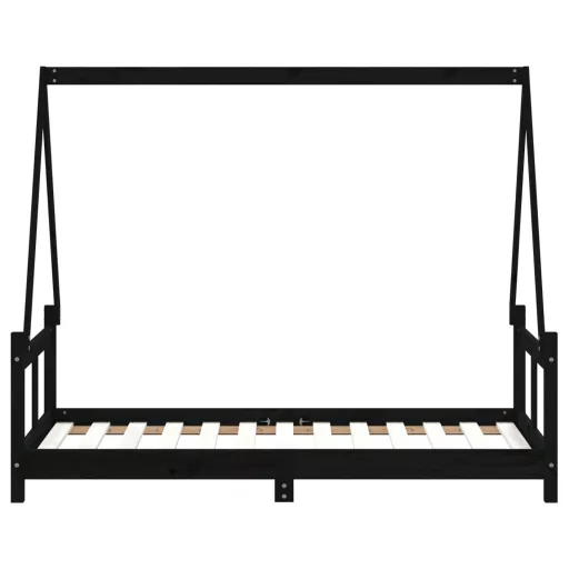 Fekete tömör fenyőfa gyerekágykeret 80 x 160 cm