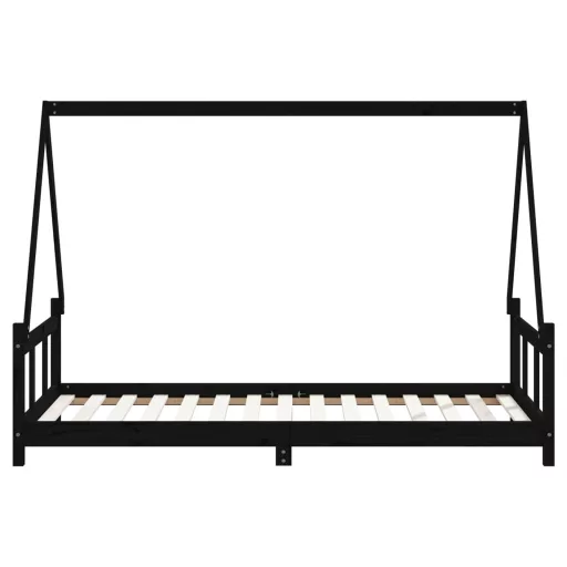 Fekete tömör fenyőfa gyerekágykeret 90 x 190 cm