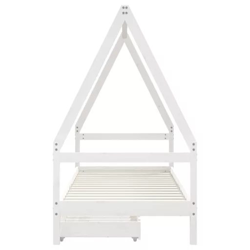 Fehér tömör fenyőfa gyerekágykeret fiókokkal 80 x 200 cm
