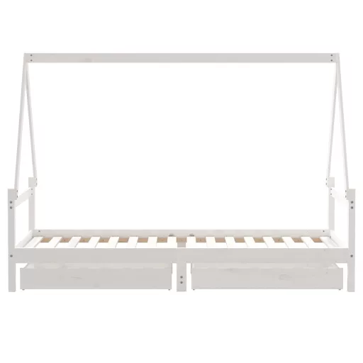 Fehér tömör fenyőfa gyerekágykeret fiókokkal 90 x 200 cm