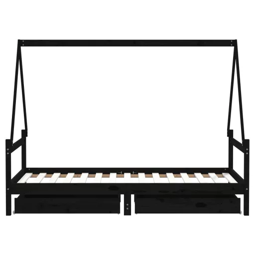 Fekete tömör fenyőfa gyerekágy keret fiókkal 90x190 cm