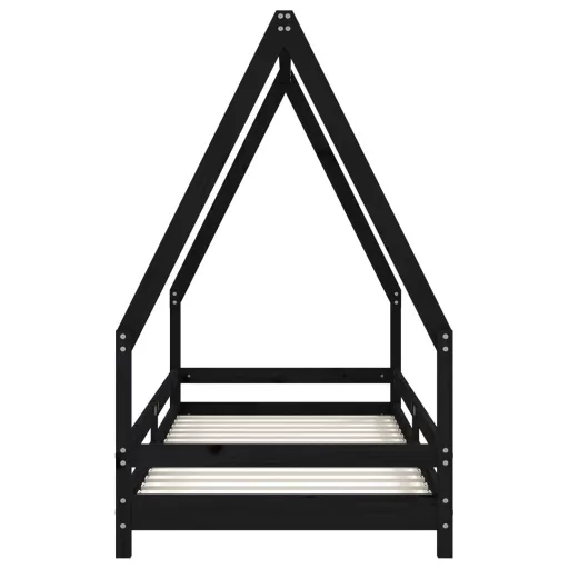 Fekete tömör fenyőfa gyerekágykeret 80 x 200 cm