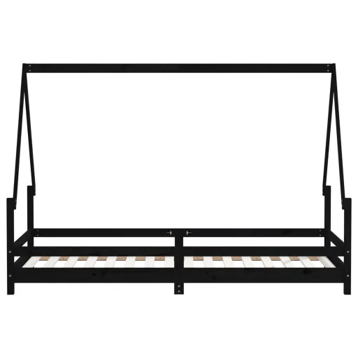 Fekete tömör fenyőfa gyerekágykeret 80 x 200 cm