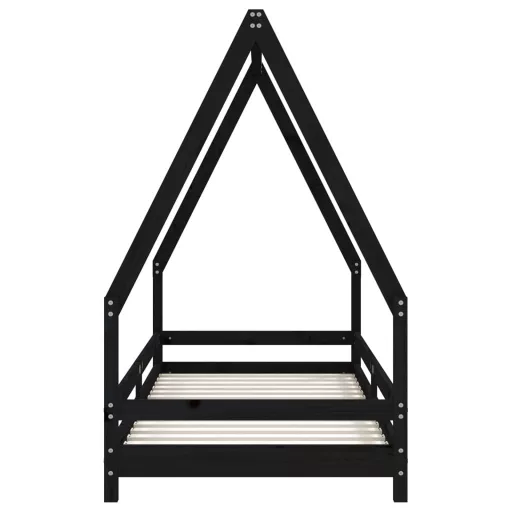 Fekete tömör fenyőfa gyerekágykeret 90 x 200 cm