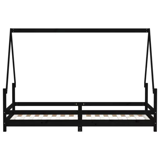 Fekete tömör fenyőfa gyerekágykeret 90 x 200 cm