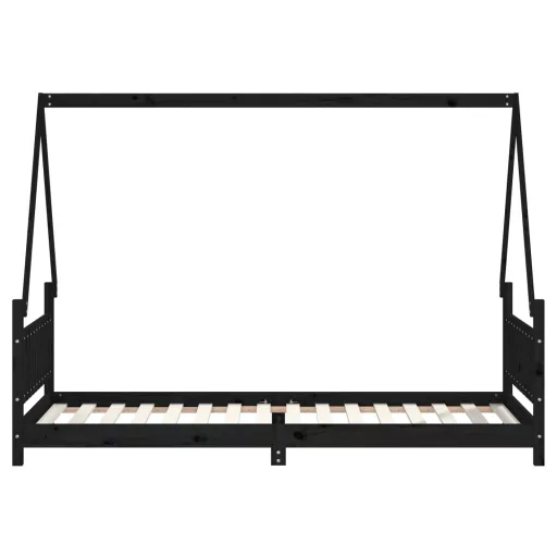 Fekete tömör fenyőfa gyerekágykeret 80 x 200 cm