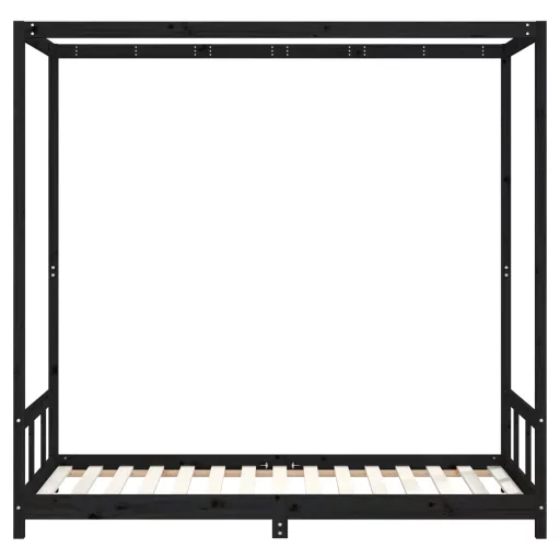 Fekete tömör fenyőfa gyerekágykeret 90 x 190 cm