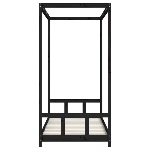 Fekete tömör fenyőfa gyerekágykeret 90 x 190 cm