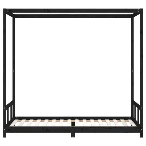 Fekete tömör fenyőfa gyerekágykeret 90 x 200 cm