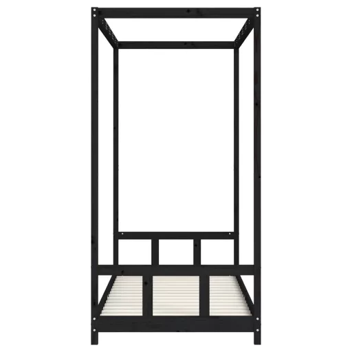 Fekete tömör fenyőfa gyerekágykeret 90 x 200 cm