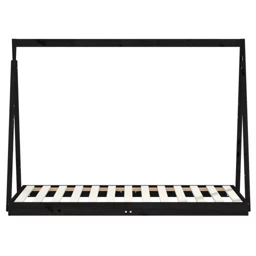 Fekete tömör fenyőfa gyerekágykeret 80 x 160 cm