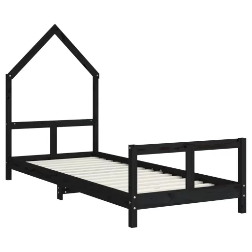 Fekete tömör fenyőfa gyerekágykeret 80 x 200 cm