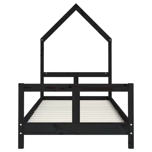 Fekete tömör fenyőfa gyerekágykeret 80 x 200 cm