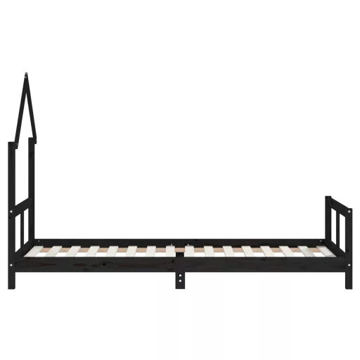 Fekete tömör fenyőfa gyerekágykeret 80 x 200 cm